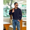 COOFANDY Mens Long Sleeve Polo Shirts Casual Sweatshirt Cotton Golf T Shirt(Navy Blue)