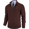 COOFANDY Mens Zip up Sweater Casual Knitted Cardigan Sweater Stand Collar(Brown)