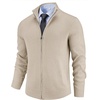COOFANDY Mens Zip up Sweater Casual Knitted Cardigan Sweater Stand Collar(Light Khaki)