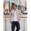 COOFANDY Mens Zip up Sweater Casual Knitted Cardigan Sweater Stand Collar(Light Khaki)