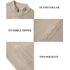 COOFANDY Mens Zip up Sweater Casual Knitted Cardigan Sweater Stand Collar(Light Khaki)