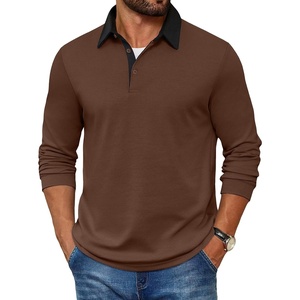 COOFANDY Mens Long Sleeve Polo Shirts Casual Sweatshirt Cotton Golf T Shirt(Brown)
