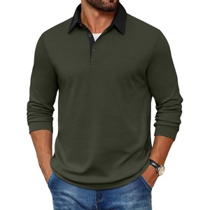 COOFANDY Mens Long Sleeve Polo Shirts Casual Sweatshirt Cotton Golf T Shirt(Dark Army Green)