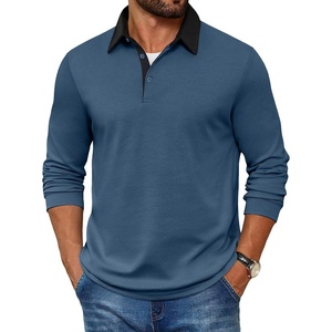 COOFANDY Mens Long Sleeve Polo Shirts Casual Sweatshirt Cotton Golf T Shirt(Haze Blue)
