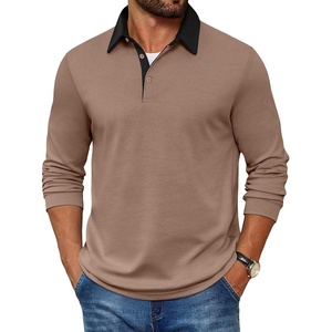 COOFANDY Mens Long Sleeve Polo Shirts Casual Sweatshirt Cotton Golf T Shirt(Khaki)