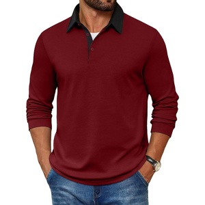 COOFANDY Mens Long Sleeve Polo Shirts Casual Sweatshirt Cotton Golf T Shirt(Wine Red)