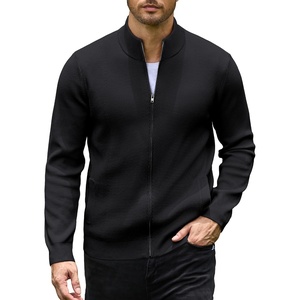 COOFANDY Mens Zip up Sweater Casual Knitted Cardigan Sweater Stand Collar(Black)