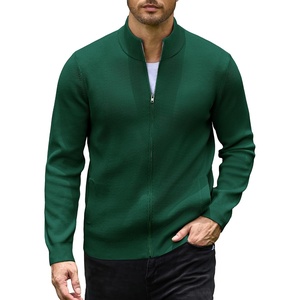 COOFANDY Mens Zip up Sweater Casual Knitted Cardigan Sweater Stand Collar(Green)