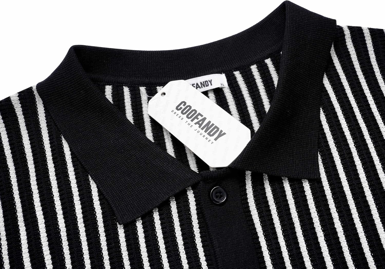 image:imageCOOFANDY Mens Knit Button Down Shirts Short Sleeve Polo Shirt Vintage Striped Casual ShirtsBlack White Stripe
