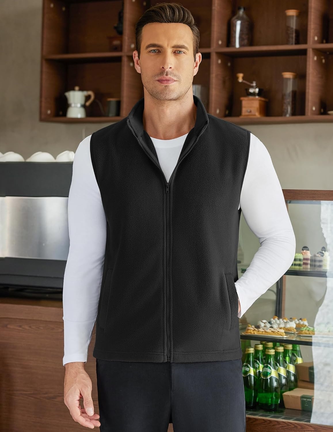 image:imageCOOFANDY Mens Polar Fleece Vest Lightweight Sleeveless Zip Up Jacket WarmBlack