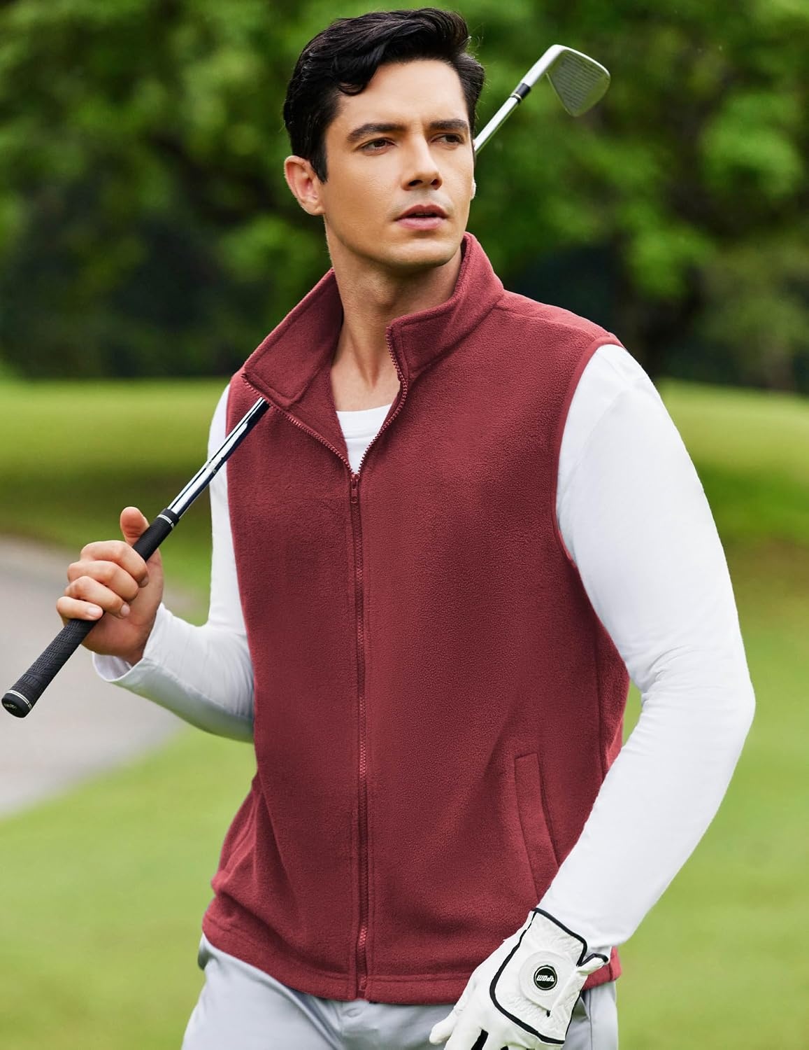 image:imageCOOFANDY Mens Polar Fleece Vest Lightweight Sleeveless Zip Up Jacket WarmWine Red