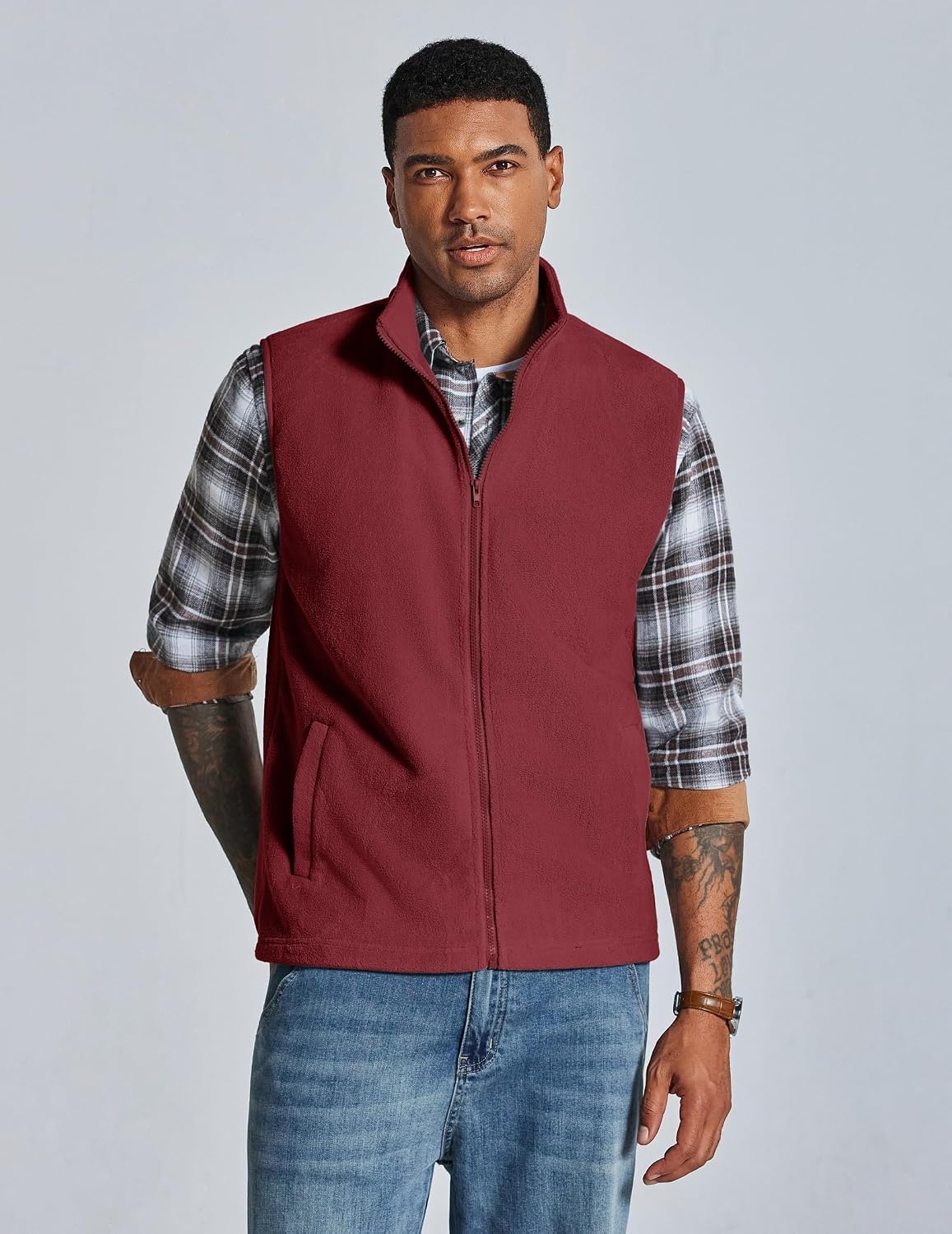 image:imageCOOFANDY Mens Polar Fleece Vest Lightweight Sleeveless Zip Up Jacket WarmWine Red
