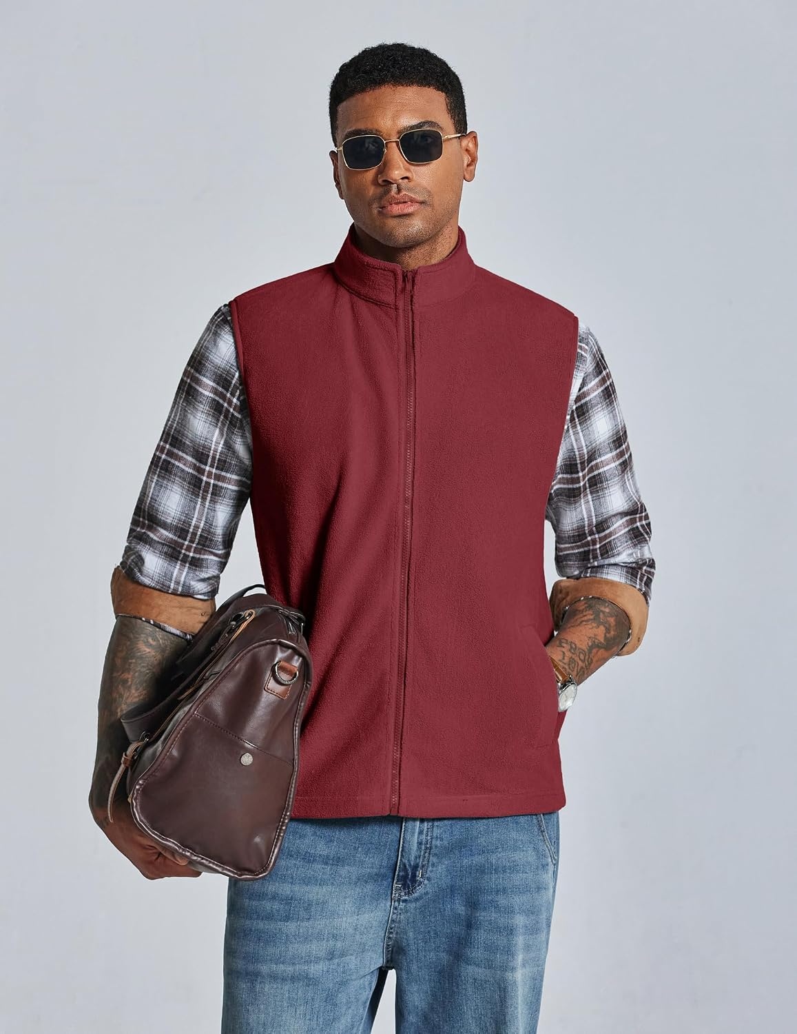 image:imageCOOFANDY Mens Polar Fleece Vest Lightweight Sleeveless Zip Up Jacket WarmWine Red