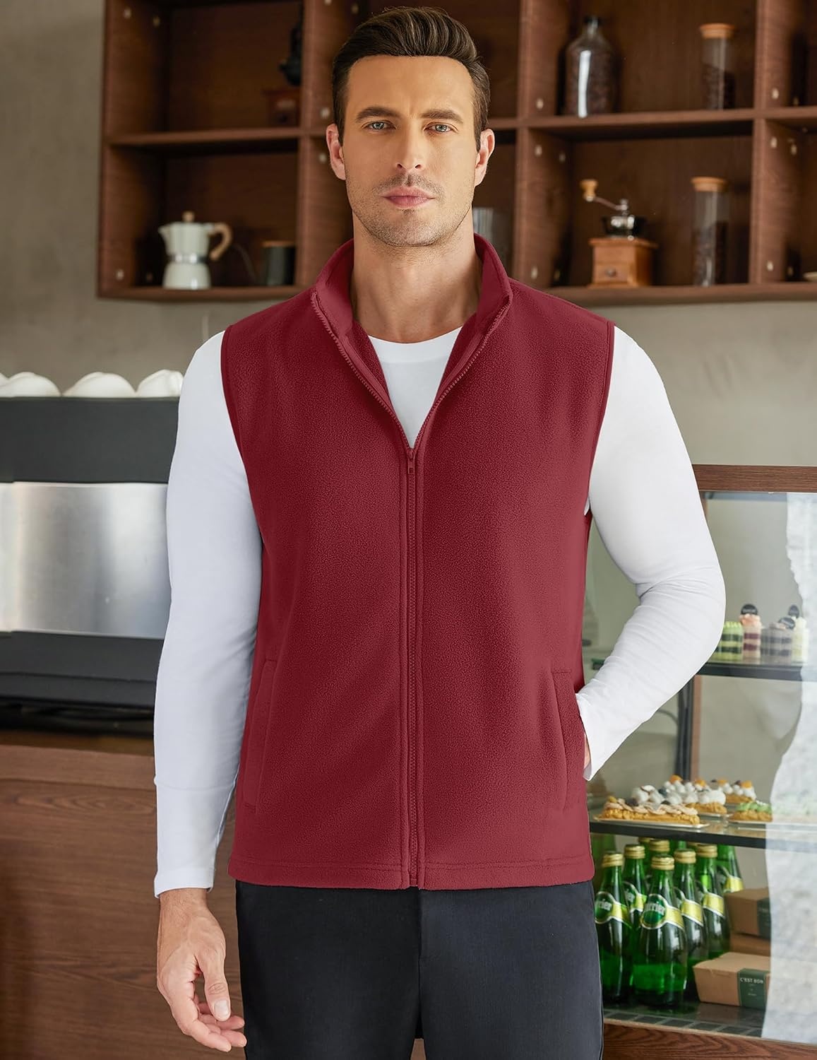 image:imageCOOFANDY Mens Polar Fleece Vest Lightweight Sleeveless Zip Up Jacket WarmWine Red