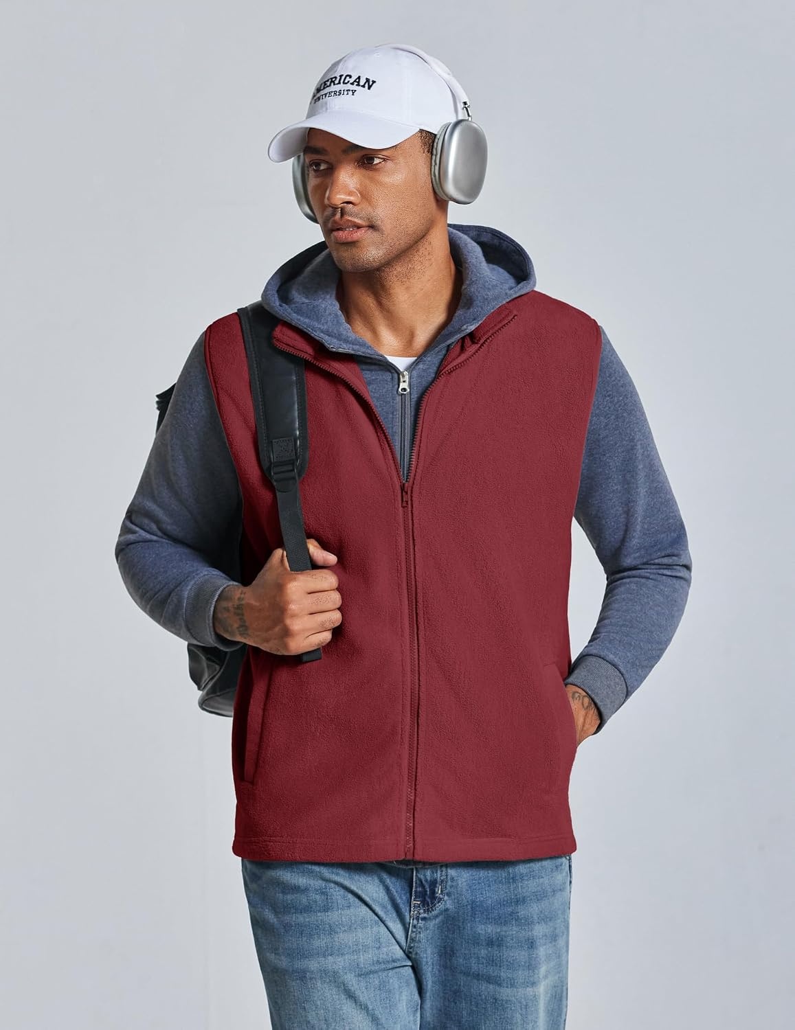 image:imageCOOFANDY Mens Polar Fleece Vest Lightweight Sleeveless Zip Up Jacket WarmWine Red