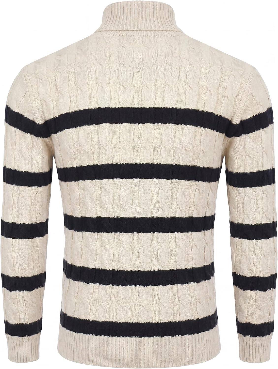 image:imageCOOFANDY Mens Slim Fit Turtleneck Sweater Casual Twisted Knitted PulloverStripedblack Apricot