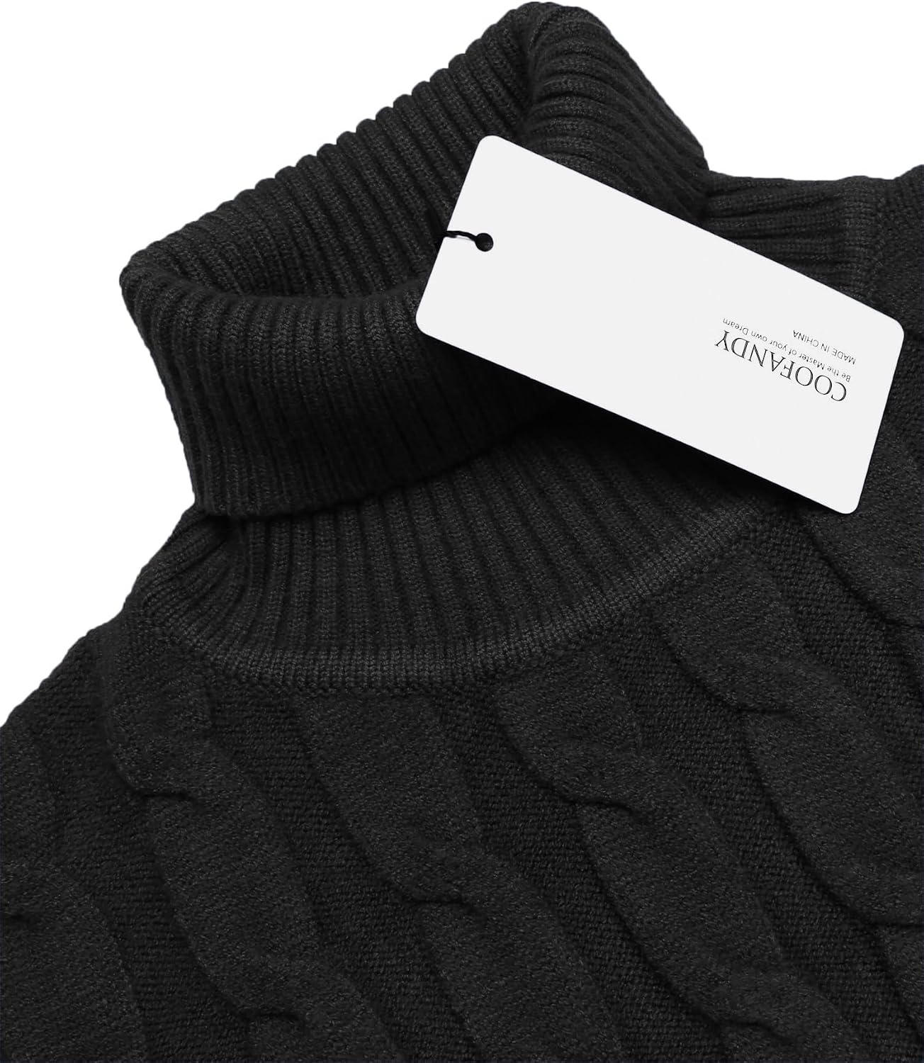 image:imageCOOFANDY Mens Slim Fit Turtleneck Sweater Casual Twisted Knitted PulloverStripedgrey Black