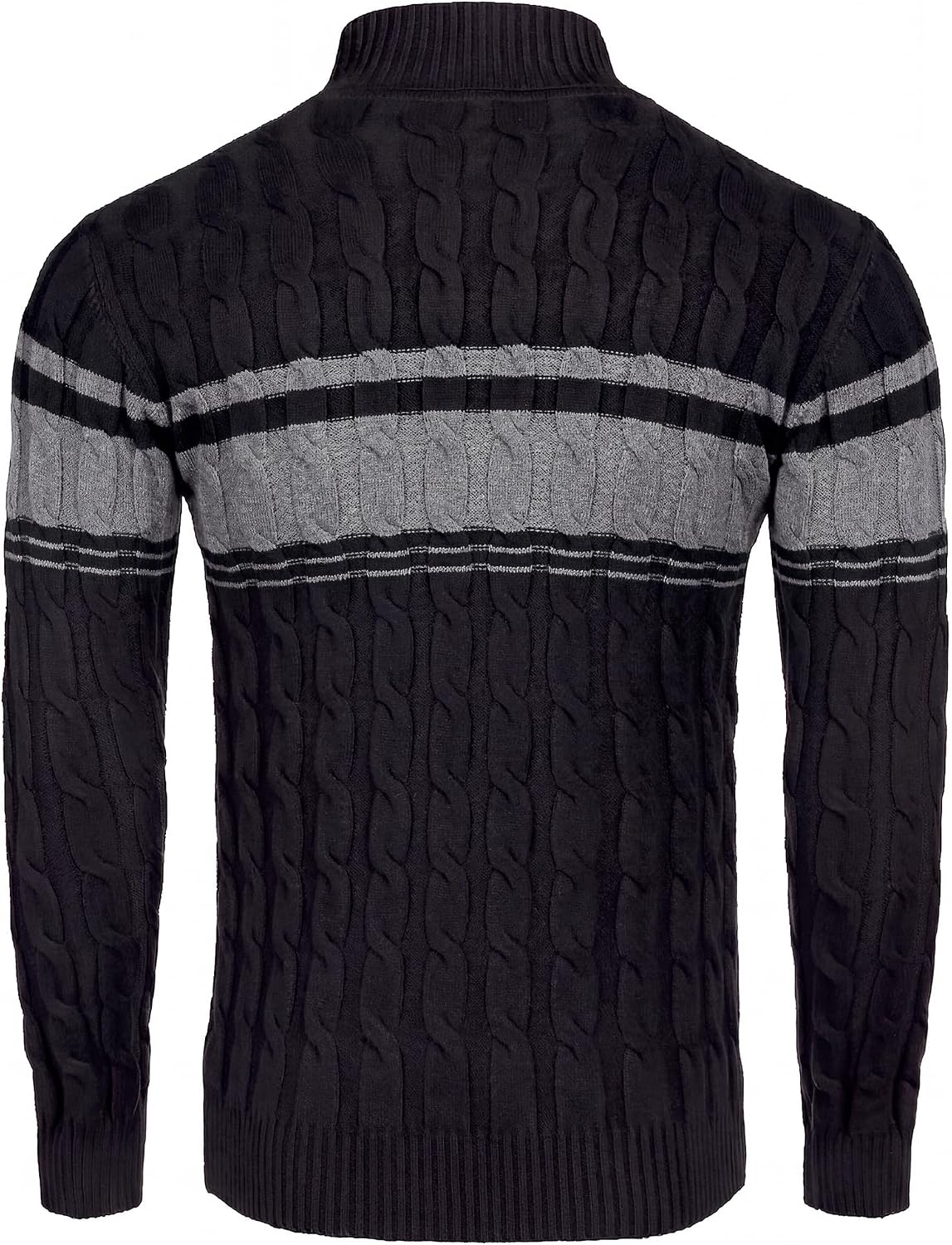 image:imageCOOFANDY Mens Slim Fit Turtleneck Sweater Casual Twisted Knitted PulloverStripedgrey Black