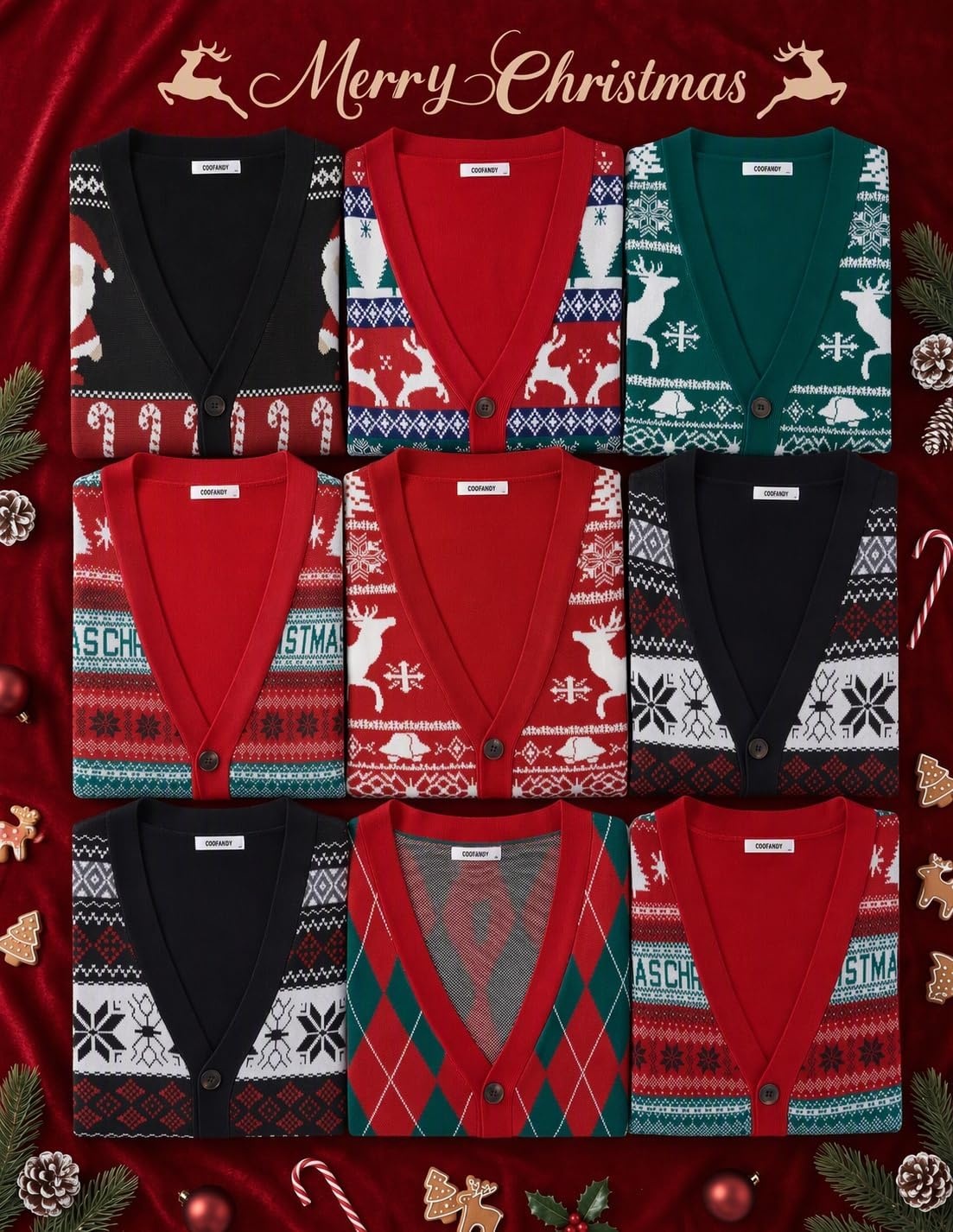 image:imageCoofandy Ugly Christmas Sweater Men Xmas Sweater Knitted Cardigan HolidayXmas Letter