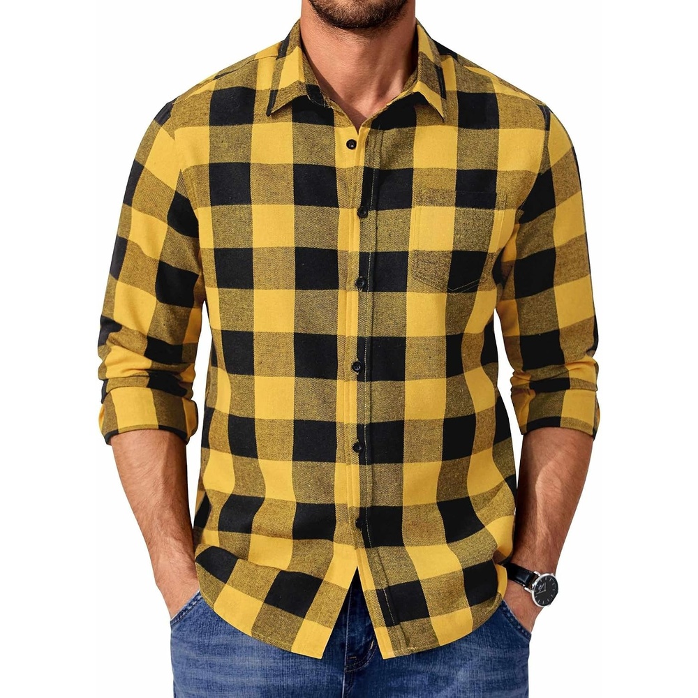 image:imageCOOFANDY Mens Flannel Shirts Long Sleeve Plaid Casual Button Down ShirtBuffalo Black Yellow
