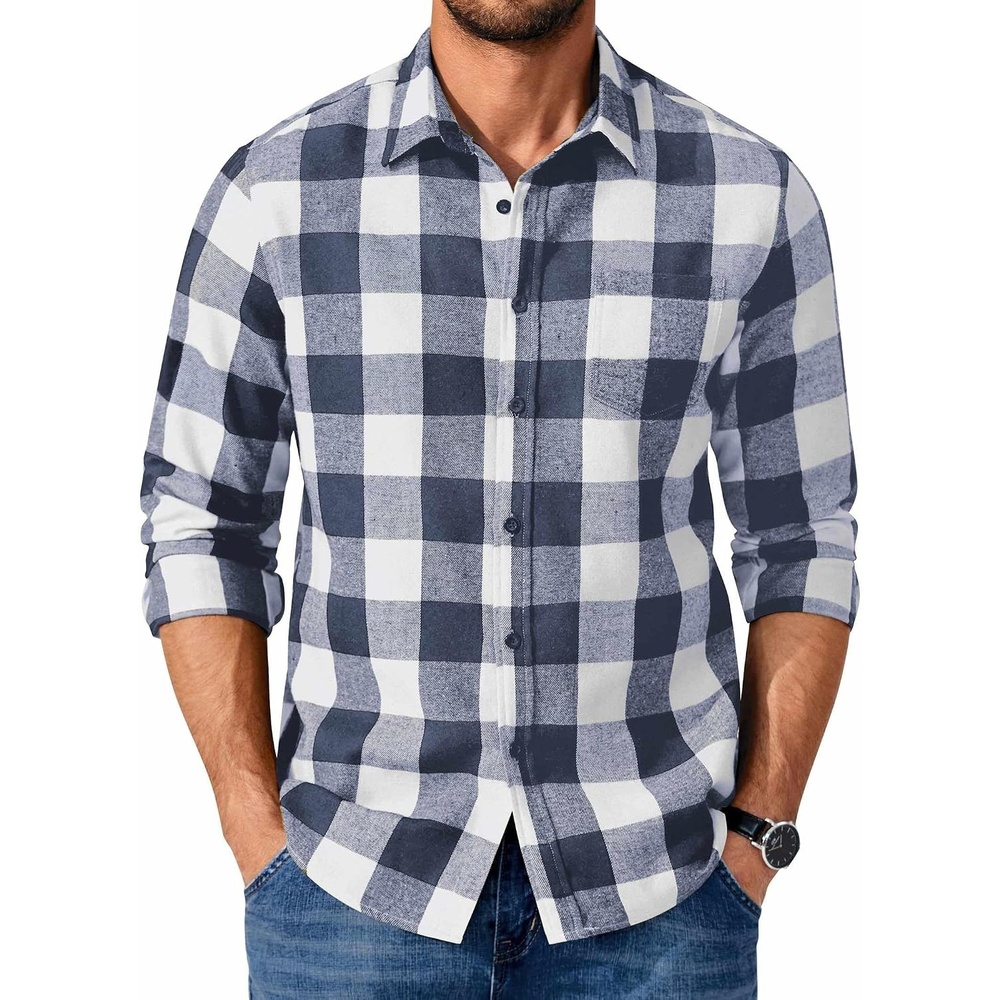 image:imageCOOFANDY Mens Flannel Shirts Long Sleeve Plaid Casual Button Down ShirtBuffalo Blue White