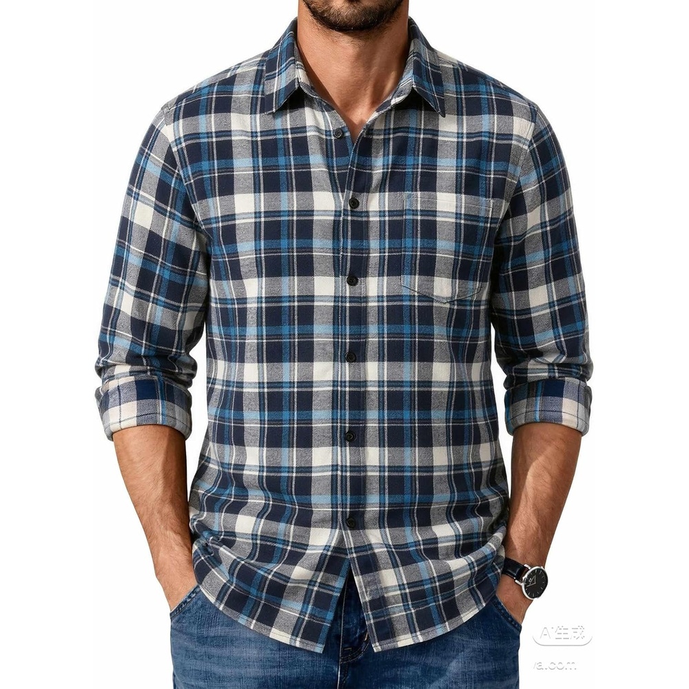 image:imageCOOFANDY Mens Flannel Shirts Long Sleeve Plaid Casual Button Down ShirtPlaid Blue White