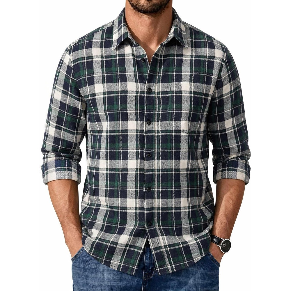 image:imageCOOFANDY Mens Flannel Shirts Long Sleeve Plaid Casual Button Down ShirtPlaid White Green
