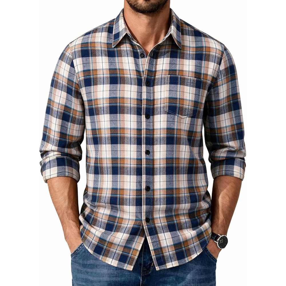 image:imageCOOFANDY Mens Flannel Shirts Long Sleeve Plaid Casual Button Down ShirtPlaid Navy Coffee