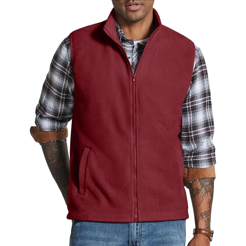image:imageCOOFANDY Mens Polar Fleece Vest Lightweight Sleeveless Zip Up Jacket WarmWine Red