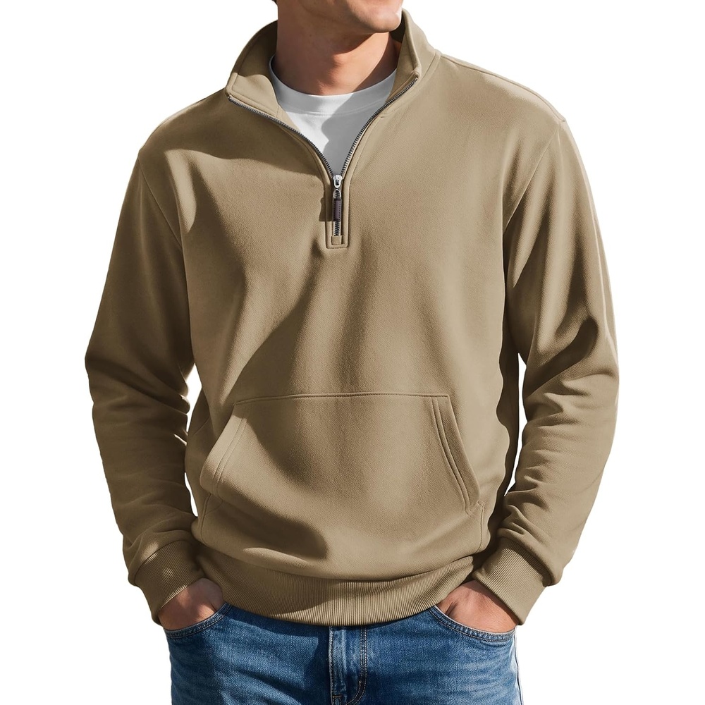 image:imageCOOFANDY Mens Quarter Zip Pullover Sweatshirt FleeceLined Casual SweaterKhaki