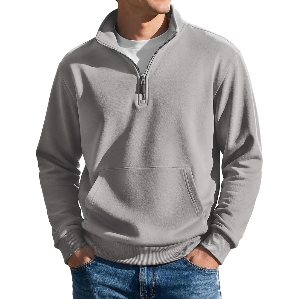 image:imageCOOFANDY Mens Quarter Zip Pullover Sweatshirt FleeceLined Casual SweaterLight Gray