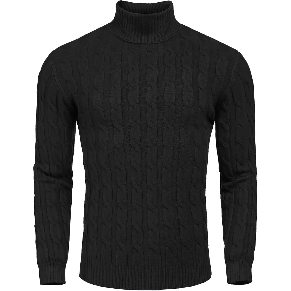 image:imageCOOFANDY Mens Slim Fit Turtleneck Sweater Casual Twisted Knitted Pullover01black