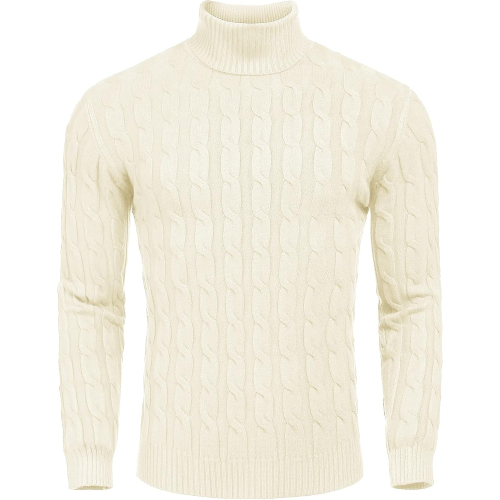 image:imageCOOFANDY Mens Slim Fit Turtleneck Sweater Casual Twisted Knitted PulloverApricot