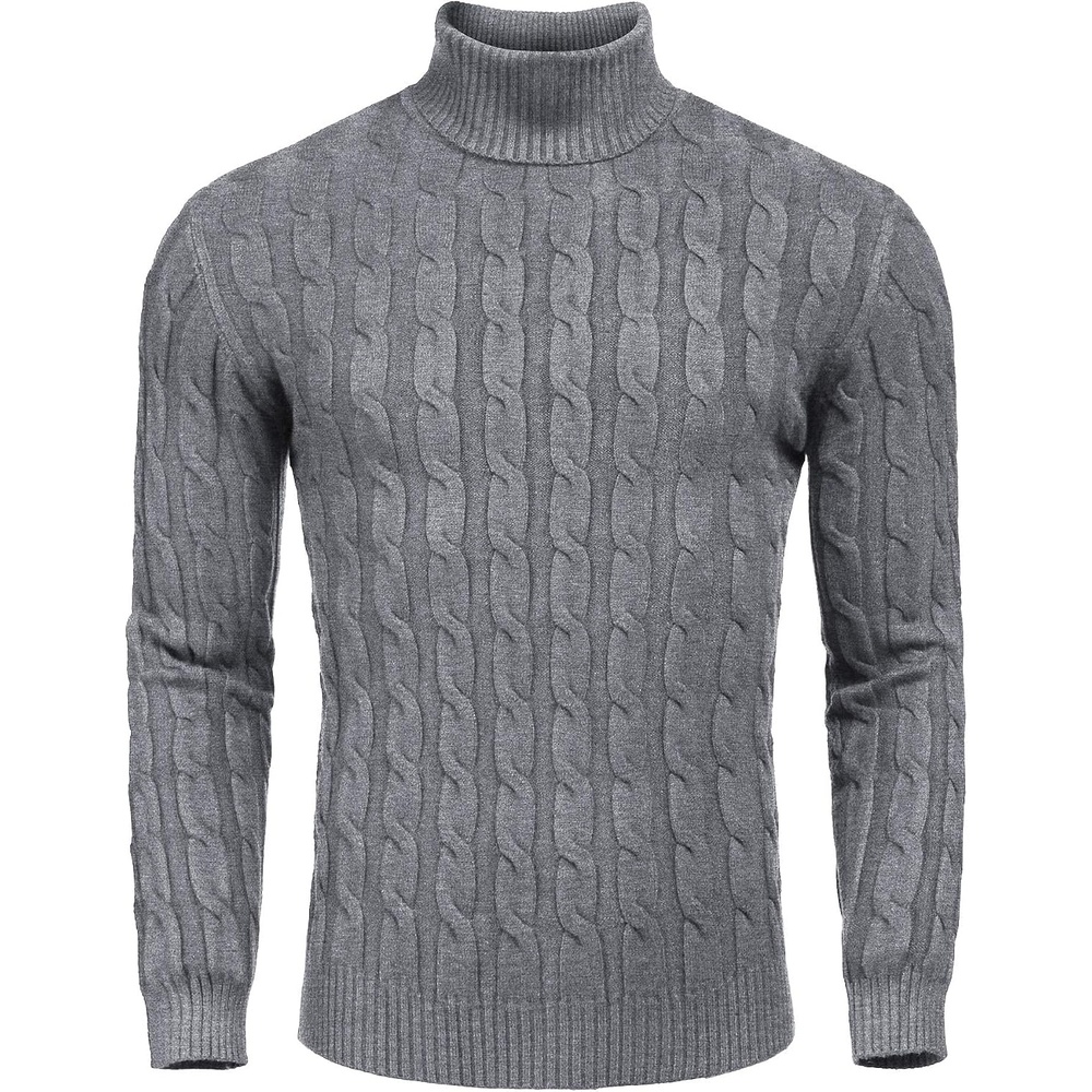 image:imageCOOFANDY Mens Slim Fit Turtleneck Sweater Casual Twisted Knitted PulloverDark Gray