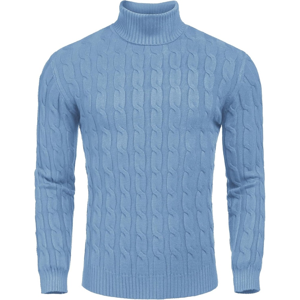 image:imageCOOFANDY Mens Slim Fit Turtleneck Sweater Casual Twisted Knitted PulloverLight Blue