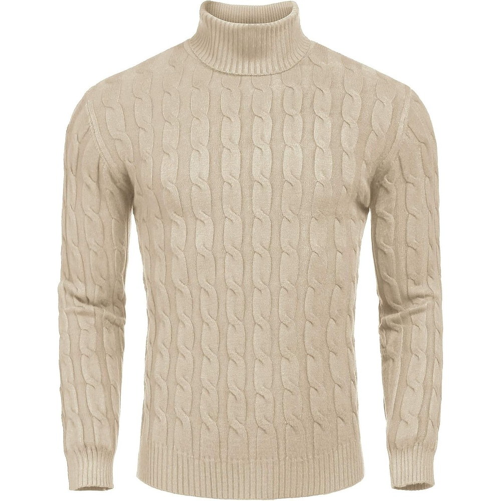 image:imageCOOFANDY Mens Slim Fit Turtleneck Sweater Casual Twisted Knitted PulloverLight Khaki