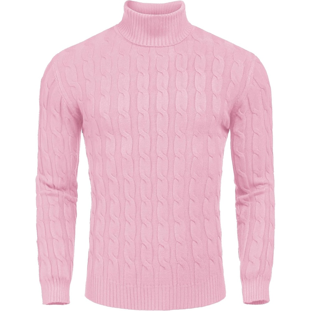 image:imageCOOFANDY Mens Slim Fit Turtleneck Sweater Casual Twisted Knitted PulloverLight Pink