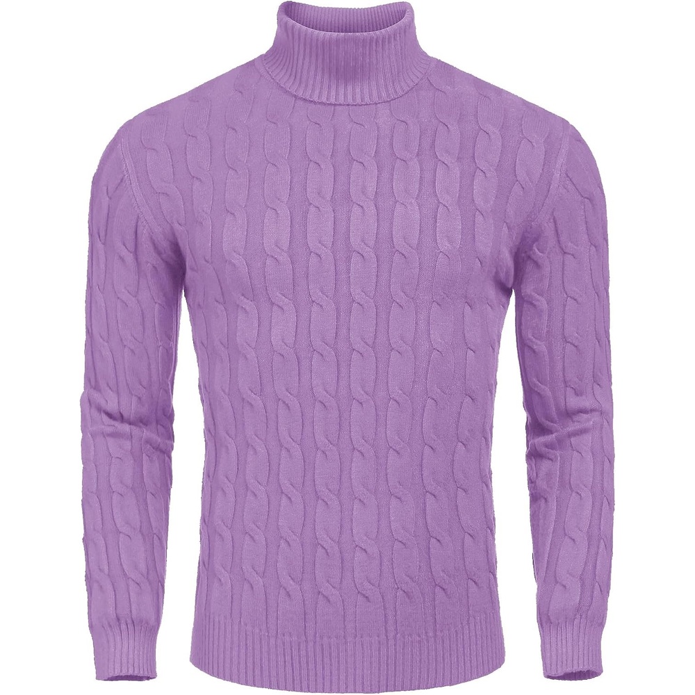 image:imageCOOFANDY Mens Slim Fit Turtleneck Sweater Casual Twisted Knitted PulloverLight Purple