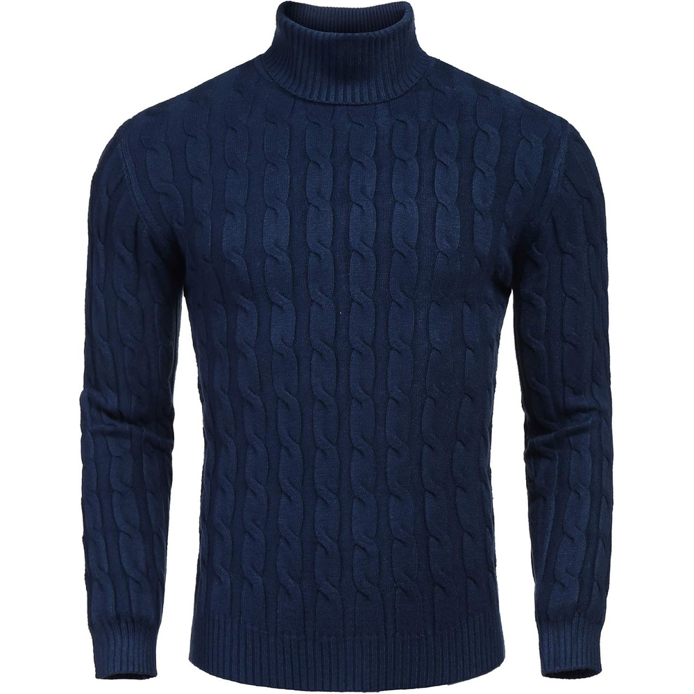 image:imageCOOFANDY Mens Slim Fit Turtleneck Sweater Casual Twisted Knitted PulloverNavy Blue