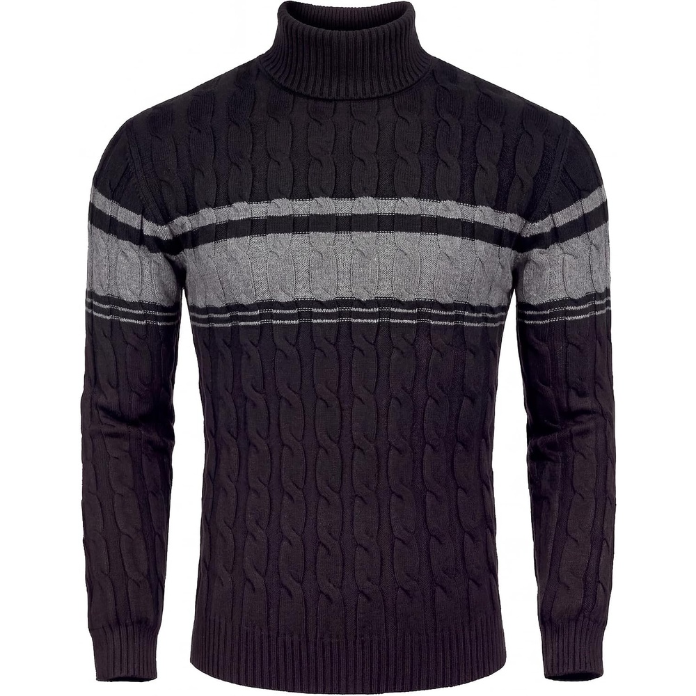 image:imageCOOFANDY Mens Slim Fit Turtleneck Sweater Casual Twisted Knitted PulloverStripedgrey  Black