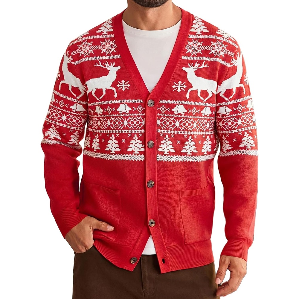 image:imageCoofandy Ugly Christmas Sweater Men Xmas Sweater Knitted Cardigan HolidayRedreindeer