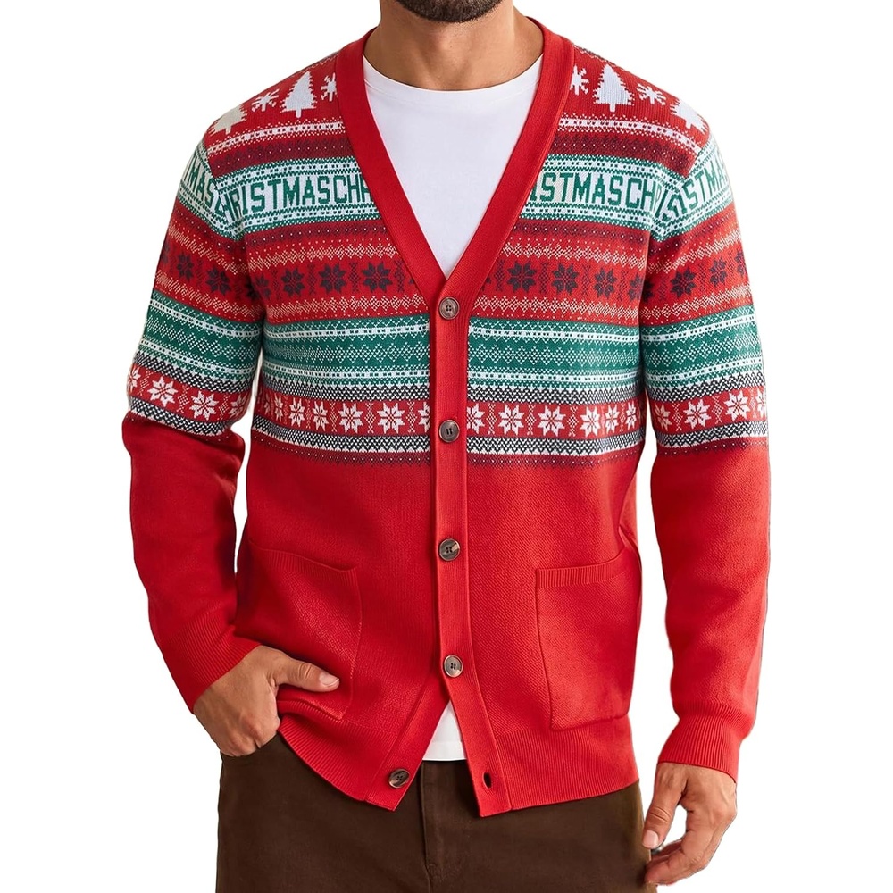 image:imageCoofandy Ugly Christmas Sweater Men Xmas Sweater Knitted Cardigan HolidayXmas Letter