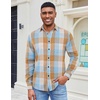 COOFANDY Mens Flannel Shirts Long Sleeve Plaid Casual Button Down Shirt(Plaid – Khaki Blue)