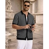 COOFANDY Mens Knit Button Down Shirts Short Sleeve Polo Shirt Vintage Striped Casual Shirts(Black White Stripe)