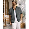 COOFANDY Mens Knit Button Down Shirts Short Sleeve Polo Shirt Vintage Striped Casual Shirts(Evergreen White)