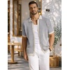 COOFANDY Mens Knit Button Down Shirts Short Sleeve Polo Shirt Vintage Striped Casual Shirts(Navy Blue Beige)