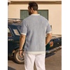 COOFANDY Mens Knit Button Down Shirts Short Sleeve Polo Shirt Vintage Striped Casual Shirts(Navy Blue Beige)