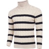 COOFANDY Men’s Slim Fit Turtleneck Sweater Casual Twisted Knitted Pullover(Striped-black & Apricot)
