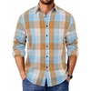 COOFANDY Mens Flannel Shirts Long Sleeve Plaid Casual Button Down Shirt(Plaid – Khaki Blue)
