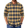 COOFANDY Mens Flannel Shirts Long Sleeve Plaid Casual Button Down Shirt(Plaid – Navy Yellow)
